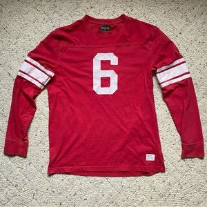 American Eagle Red Long Sleeve Retro Football Jersey Shirt, Medium